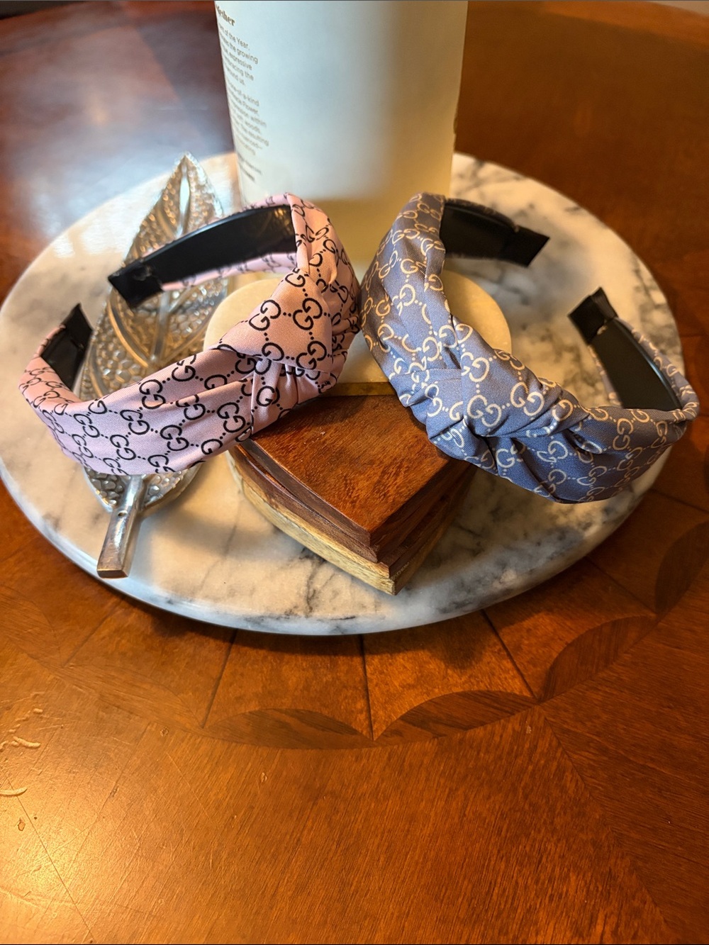 2-Gucci Pink and Blue Patterned Knot Headbands